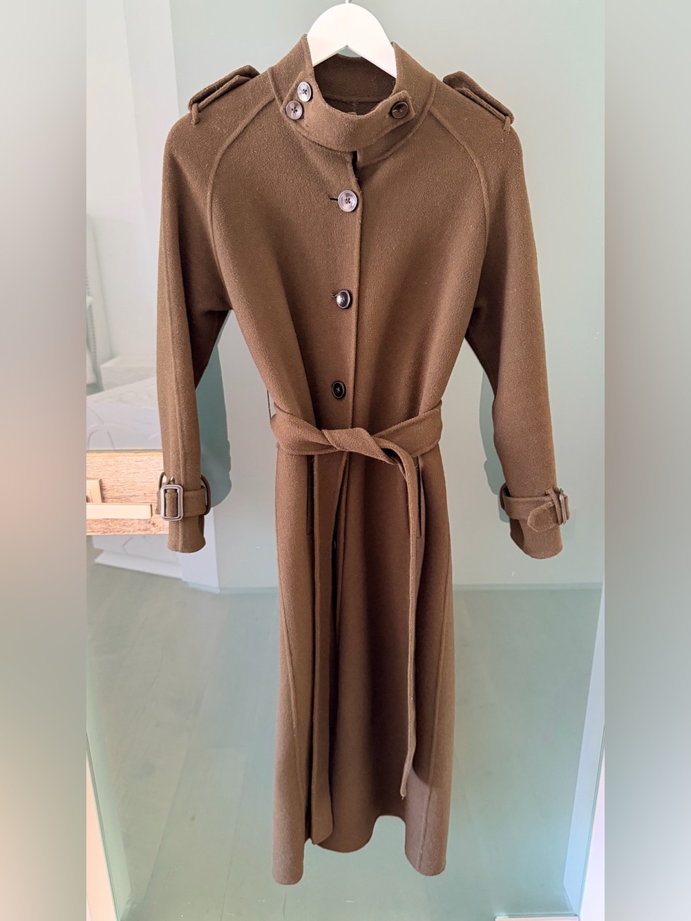 Women's  Military Green Long Utility Trench Coat with Belt